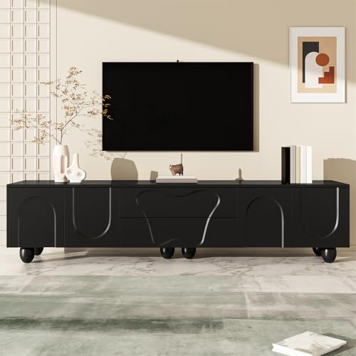 Generisch Meuble TV Noir de 180 cm avec Pieds en Bois - Un Meuble TV Minimaliste et élégant avec Beaucoup d'espace de Rangement pour Un Salon stylé.,Noir