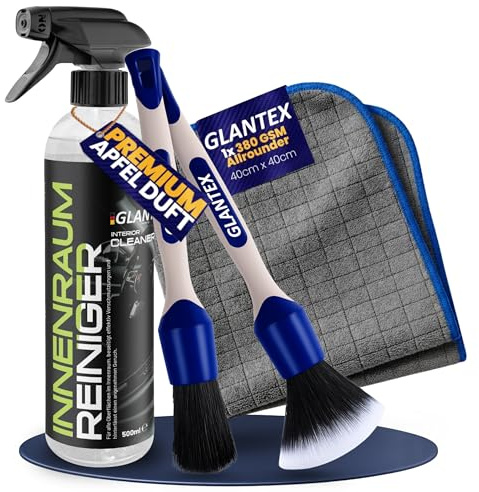 GLANTEX Innenraumreiniger Auto - 500ml - Cockpit Reiniger pH neutral - porentiefe Reinheit für Kunststoff, Polster, Leder - Auto Innenraum Reiniger, Cockpitpflege, Innenraumreiniger Set