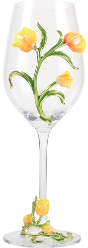 QUMIIRITY Calice da Vino Rosso in Vetro Motivo Floreale a Tulipano, Bicchiere da Cocktail Elegante per Feste e Ristorazione, Decorazione Tavolo Raffinata, Uso Prolungato