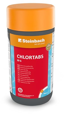 Steinbach Poolpflege Chlortabs 20 g schnelllöslich - 0757201TV00-1 kg - Für Erstdosierung & Dauerdosierung in kleinen Pools - Wirkt gegen Pilze & Viren & Trübstoffe - pH-neutral & rückstandsfrei