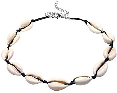ACVIP Damen Bohemian Stil Shell Baumwollwachs Linie Halskette Shell String Kette Muschel Kette(Schwarz)
