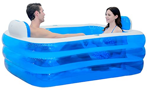 XL Blue Color Inflatable Bath Tub Plastic Portable Foldable Bathtub Soaking Bathtub Home SPA Bath Equip with Electric Air Pump, 160x120x60cm (Color : Blue, Size : 160cm)