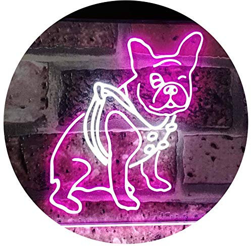 ADVPRO French Bulldog Dog House Dual Color LED Barlicht Neonlicht Lichtwerbung Neon Sign Weiß & Violett 400 x 300mm st6s43-j2126-wp