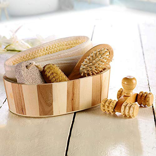 Monsterzeug Badeset Natur, Wellness Verwöhn Kit aus Holz, Deko 6-teilig, Sauna Geschenkset - 20,6 x 15,3 x 6 cm