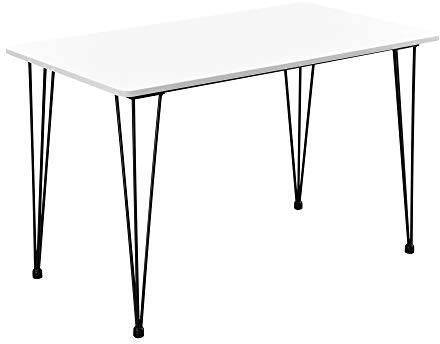[en.casa] Table de Salle à Manger Cuisine Salon pour 4 Personnes Plateau MDF Pieds Acier Épingle à Cheveux 120 x 70 x 75 cm Noir et Blanc