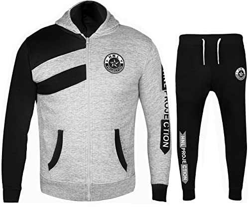 GUBA® Kids Boys Girls HNL Projection Tracksuit Hoodie and Bottom Jogging Suit 5-13 Years (Grey Black, 11-12 Years)