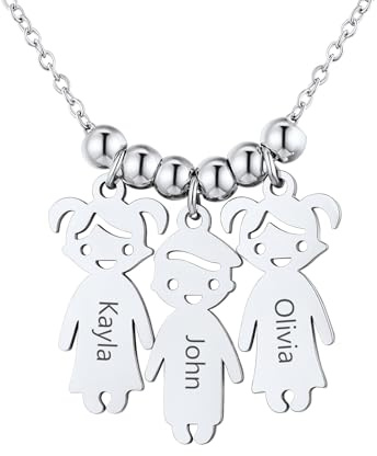Custom4U Collier Pendentif Enfants Personnalisé Prénoms Acier Inoxydable, Pendentif Garçons et Filles Gravé Bijoux Gravure Femme Homme Maman Famille(Boîte Cadeau)