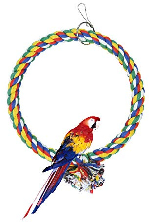 Andiker Bird Swing, Cage Hanging Toys Cotton Rope Swing Bite Resistance Perches Toy Parrot Toy Boredom Breaker for Budgie, Cockatiels, Conures, Finches, Small Parakeets (M 18cm)