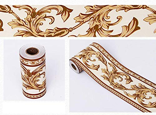 Tapetenbordüre selbstklebend zum Aufkleben für Wohnzimmer Küche Badezimmer Abnehmbare Wasserdicht Bodenleiste PVC Dekorative Bordüre Braune Blüten 10cm X 900cm