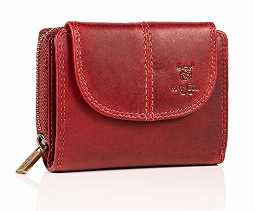 MATADOR Leder Portemonnaie Damen Mittelgroß #SARAGOSSA mit Geschenk Box, Luxus RFID Blocker Geldbörse Damen, Geldbeutel Frauen Viele Fächer, Leder Geldtasche, Edles Brieftasche Frauen, Rot