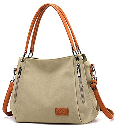 NICOLE & DORIS Damen Handtaschen Groß Canvas Schultertasche Frauen Umhängentasche mit Abnehmbarem Schultergurt Tote Bag für Büro Schule Einkauf Ausflug Khaki