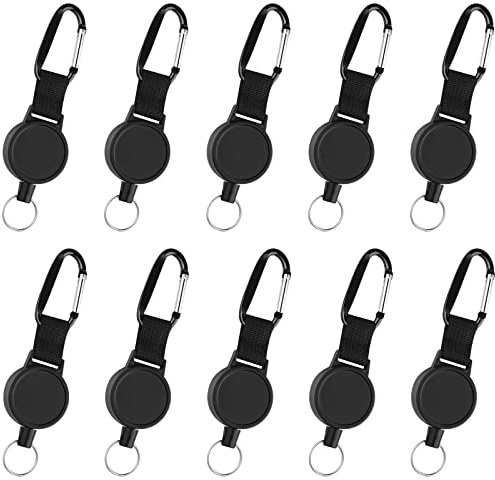 KUUQA 10 Packungen einziehbare Schlüsselanhänger, strapazierfähige Ausweishalterrolle mit 100 cm/39 Zoll Stahldrahtseil, schwarz (10)