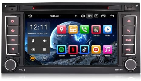 Erisin 8-núcleo 4GB RAM 64GB ROM Android 14 Radio Coche Bluetooth Estéreo de Automóvil GPS Navigator para VW T5 Multivan Transporter Touareg Soporte CarPlay Android Auto Dab+ FM USB DVD CD WiFi DSP