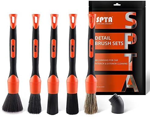 SPTA Spazzola per Cerchioni, Set di 5 Pennelli detalles de automóviles Diferentes cepillos de pelo suave Kit con cabezal reemplazable para limpieza