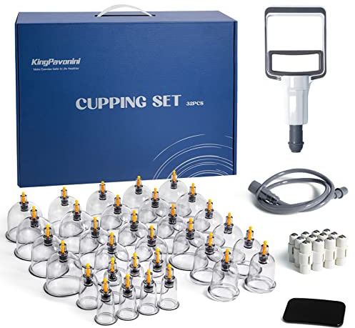KingPavonini Set di 32 coppettazioni professionali cinesi con magneti, coppettazione sottovuoto portatile per riduzione della cellulite, sollievo dal dolore e circolazione sanguigna