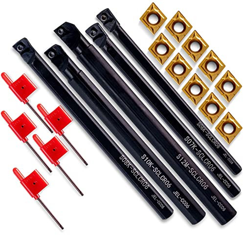 CNC-Drehbank-Werkzeughalte, 5 Stück S06K/S07K/S08K/S10K/S12M-SCLCR06+10 Stück CCMT0602 Hartmetall-Einsätze +5 Stück Schraubenschlüssel, Drehmaschinen-Bohrstange