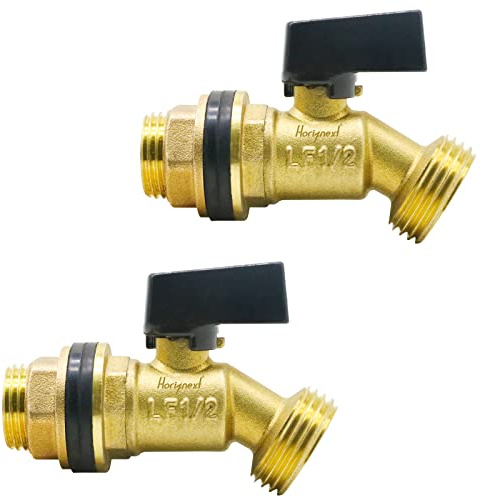 Horiznext 3/4 inch bulkhead spigot for rain barrel, brass water barrel spigot for outdoor water bucket and garden hose fitting, 55 gallon drum accessories (2 pcs)