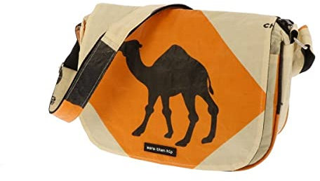 More Than Hip Qinisa Messenger Bag - Kamel Orange - Kleine Umhängetasche Damen aus Recycelten Zementsäcke Leichte Schultertasche Arbeitstasche Schultasche - 28 x 20 x 11/5 cm