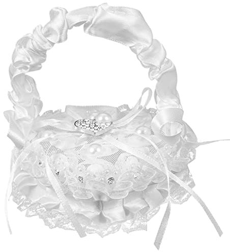 GLEAVI Herzförmiges Ringkissen Aus Spitze Und Satin Für Hochzeiten Eheringhalter Mit Griff Für Innen Und Außenbereich Sowie Strandhochzeiten Praktische Hochzeitsdekoration