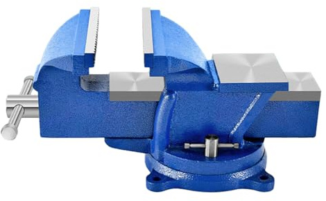 Bench Vise Heavy Duty 6-Inch, 360° Swivel Base with Anvil Clamp Cast Steel,Table Clamp Woodworking Vice,Multipurpose Workbenchw for Drilling, Pipe Cutting,Woodworking-Blue