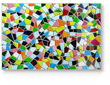 DEQORI Schneidebrett aus Glas | groß 30x20 cm | Motiv Buntes Fliesen-Mosaik | Design Schneideplatte für Küche | Frühstücksbrett antibakteriell & rutschfest | Glasplatte & Servierplatte