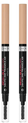 L'Oréal Paris Infaillible Brows 24h Filling Triangular Augenbrauenstift Temperierbarer Augenbrauenstift mit Kamm und dreieckiger Spitze, Farbe 7.0 Blonde – 2 Kosmetika