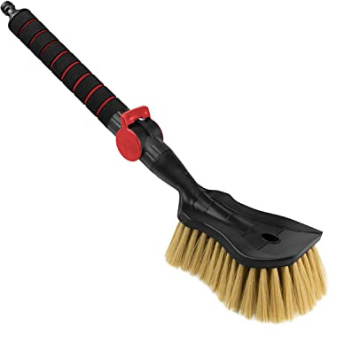 ToM PaR Cepillo de Lavado I con Toma de Agua I Grifo de Apertura rápida I Cerdas Suaves, Finas y delicadas I Mango cómodo I Coche | Jardín | Paneles fotovoltaicos | Longitud: 54 cm I Rojo