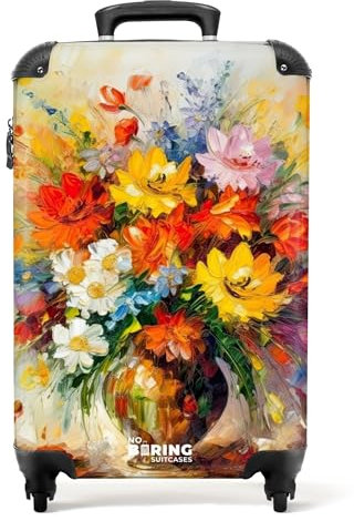 NoBoringSuitcases.com® Koffer Handgepäck Trolley Rollkoffer Kleine Reisekoffer mit 4 Rollen - Blumen - Bunt - Ölfarbe - Blumentopf - 55x35x20cm - Fotokoffer - Kabinenkoffer - Boardgepäck