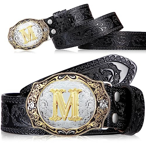 Jadive Herren-Cowboy-Gürtel mit Schnallen, Western-Initiale, Ledergürtel für Herren mit Buchstaben für Jeans, Damen, Cowgirl, Rodeo