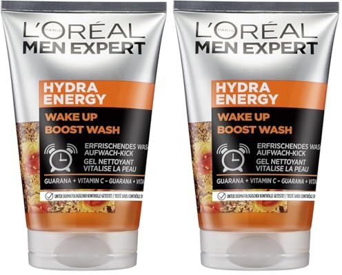 L'Oréal Men Expert Gesichtsreinigung für Männer, Erfrischendes und pflegendes Reinigungsgel mit Aufwach-Kick für Männer, Hydra Energy, 1 x 100 ml (Packung mit 2)