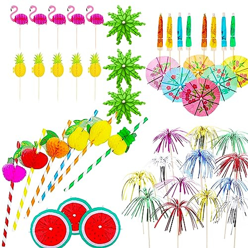 120 Stück Bunte Eisschirmchen - Cocktail Zubehör mit Strohhalmen für Sommerpartys, Tropical Drinks, Geburtstage, Obst Snacks & Weihnachtsdekoration