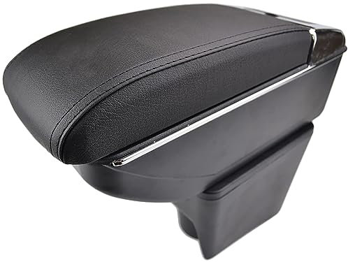 Auto Armlehne für VW Polo Mk5 (6R)/ Vento 2010-2017, Zweilagige Mittelkonsole Armauflage Leder Aufbewahrungsbox Port Becherhalter Autozubehör,B/Black-Stitches