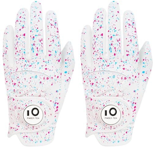 FINGER TEN Golf Gloves Men Left Hand for Right Handed Golfer Resistant Grip Weathersof Value 2 Pack, Men’s Golf Glove Relaxgrip Hot Wet Weather Durable Breathable for Perfect Swing (Blue, M)