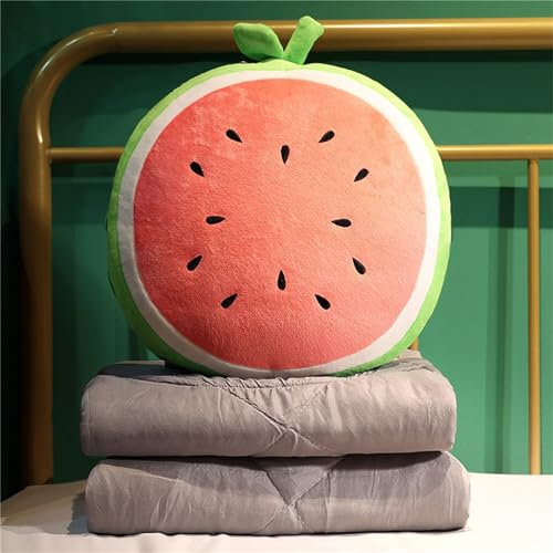 Hixingo Reisedecke und Kissen 2 in 1, Reisedecke mit Kissen Set Multifunktionale Reise Decke und Kissen 2 in 1 Weichem Flugzeug Verwandlungskissen für Urlaub, Camping (35 * 35cm,Rund-Wassermelone)