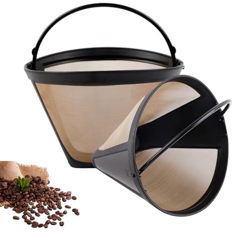 Kirgizta 2 x Reusable Stainless Steel Coffee Filters Cone Style Number 4, 100 Mesh Permanent Coffee Filter with Handle, for Coffee and Tea Machines, Dishwasher Safe