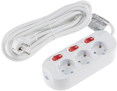 ChiliTec Steckdosenleiste 3-Fach mit Einzelschaltung 5 Meter Kabel | beleuchtete Schalter, jede Steckdose einzeln schaltbar, mit erhöhtem Berührungsschutz Weiß