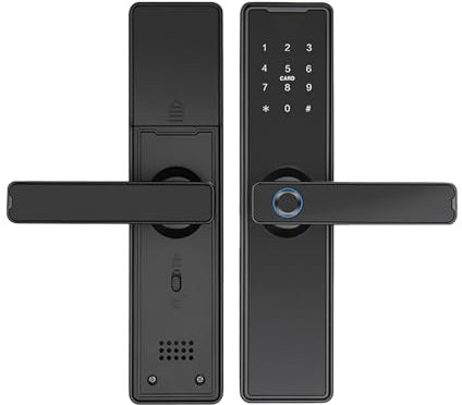 Smart Fingerprint Türschloss, Smart Locks Haustür, WiFi & Bluetooth Keyless Entry Door Lock mit Griff, APP-Steuerung, Fingerabdruck, Karte, Schlüssel, Code Entriegelung