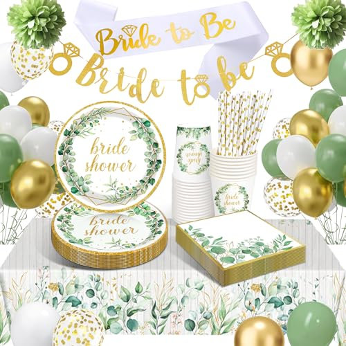 HLEIUKT Vaisselle de fête de mariage, enterrement de vie de jeune fille pour 16 invités, assiettes en carton avec ballons pour décoration de mariage, fête de fiançailles, fête nuptiale pour femmes