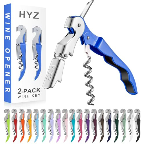 HYZ 2-Pack Wine Opener Waiter Corkscrew, Professional Wine Key for Servers, Bartender with Foil Cutter, Manual Wine Bottle Opener Double Hinged (Azure Blue)