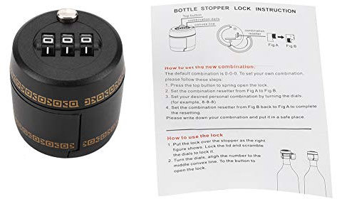 Flaschen-Passwortschloss, Kunststoff-Flaschen-Passwortschloss, Kombinationsverschluss, Weinstopfen, Vakuumstopfen, Schwarz