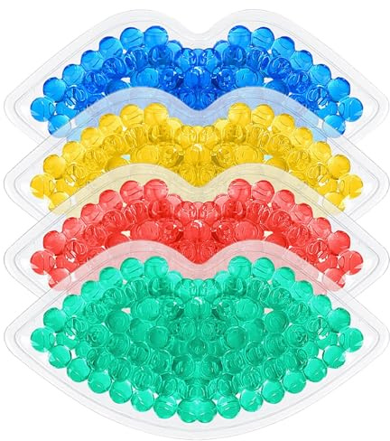 4 sacchetti di ghiaccio, sacchetti di ghiaccio in gel, piccole borse per il ghiaccio forma di labbra, 10 x 5,2 cm, riutilizzabili, per raffreddamento viso, impacchi freddi, innovativi cuscinetti di