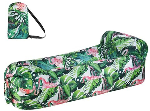 Hiseng Aufblasbares Sofa, Tragbares Luftsofa Luftsack Wasserdichtes Air Lounger Aufblasbare Luft Sofa Couch für Strand Camping Reisen Park Musikfestivals Outdoor (Tropischer Flamingo,220x70cm)