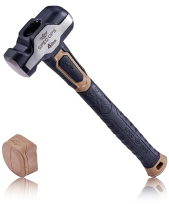 Spec Ops Tools Engineering Hammer, 4 lb Sledge hammer with Removable Soft Mallet Cap & Bi-Material Shock Absorbing & Vibration Dampening Handle, 3% Donated to Veterans, Black/Tan