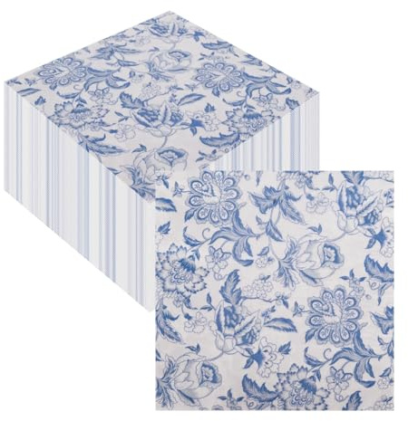 CEILIWEN Party-Servietten, Vintage-Seladon-Papierservietten, weiß-blaues Muster, 100 Stück, 33 x 33 cm, 2-lagig, Einwegservietten für Tischdekorationen