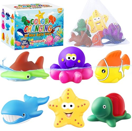 MACALOCA 6 Piezas Juguetes de baño para niños sin Agujeros decolorados, Juguetes de Animales Marinos decolorados con Bolsas secas Juguetes de baño para bebés de baño acuático de Pescado Flotante