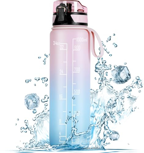FULDENT Trinkflasche 1L Sport Wasserflasche [BPA Frei] Trinkflasche mit rutschfest Gummi Grip Geeignet für Die Fahrrad, Outdoor, Schule, Gym
