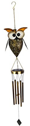 Happyyami Carillon Solaire Hibou Lumineux Batterie Intégrée Son Agréable Fer et Verre Décor Extérieur pour Balcon et Jardin