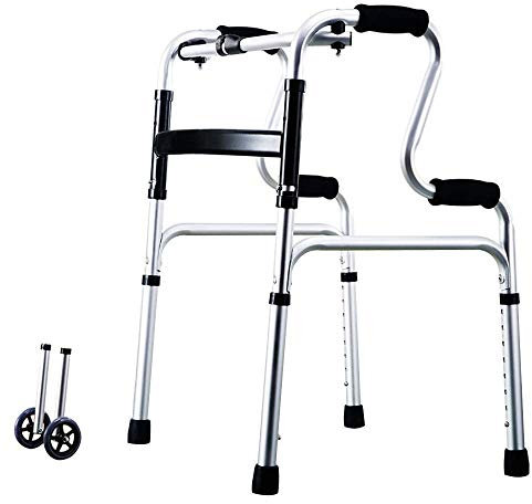 WDWDW Déambulateur, Cadre de Marche en Aluminium pour Adulte, avec Roues, déambulateur Pliable Compact et léger, Hauteur réglable sur 8 Niveaux pour Les Personnes âgées et Toutes Les familles