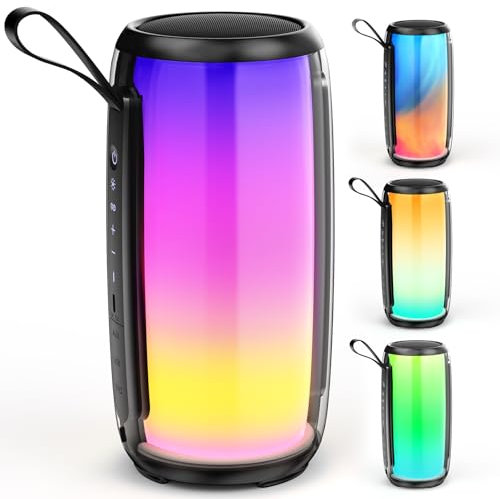 Tisco Bluetooth Lautsprecher Tragbarer mit LED Licht - Wasserdicht Musikbox Bluetooth 5.3, Lautem HD-Stereo-Sound, Bass Boost, TF-Karte/USB/AUX-Unterstützung, Geeignet Outdoor/Party/Reisen