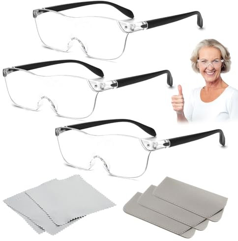 300%, 500%, 800% Magnifying Glasses - 3Pcs Wearable Magnifier, Hands-Free Magnifier for Visually Impaired, Anti-Blue Light Reading, Reading Eyewear for Hobbies Close Work Craft (Non Light)